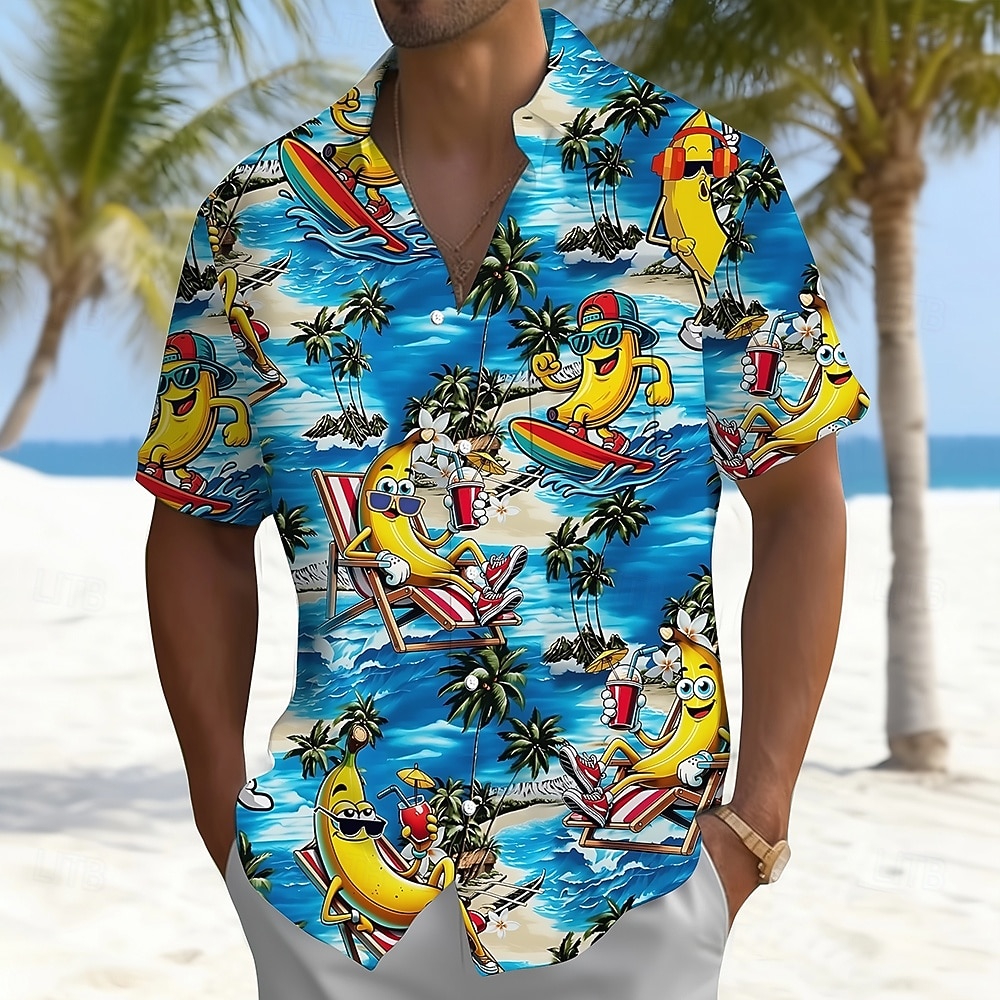 Men's Coconut Tree Banana Surfing Summer Hawaiian Shirt Button Up Shirt Aloha Shirt Short Sleeve Hawaiian Funny Vacation Summer Spring Turndown 3D Print Collared Shirts Front One Pocket Blue Purple 2026 - $25.99 –P1