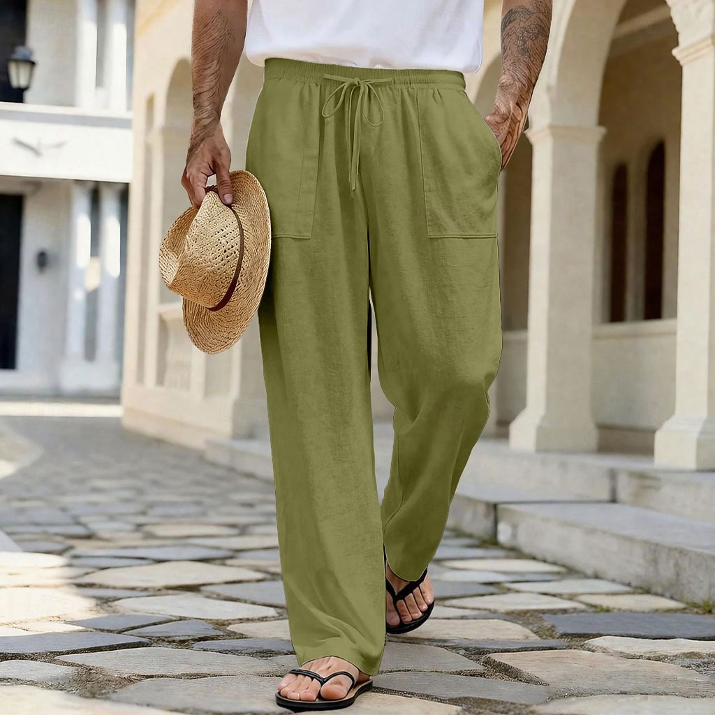 Homme Pantalons en Lin Pantalons Pantalon d'été Pantalons de Plage Cordon de serrage Avec Poches Jambe Droite Uni Confort Respirant Longueur complète Quotidien Extérieur Vêtements de rue Vacances Mode de 2026 ? $25.99 –P9