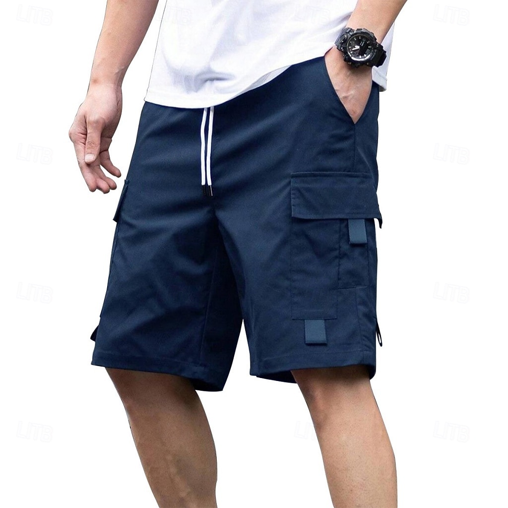 Herr Cargobyxor Cargo-shorts Shorts Casual shorts Snörning Ficka Elastisk midja Slät Enfärgat Knelängd Utomhus Streetwear Camping Mode Streetwear Svart Marinblå Oelastisk 2026 - $21.99 –P6