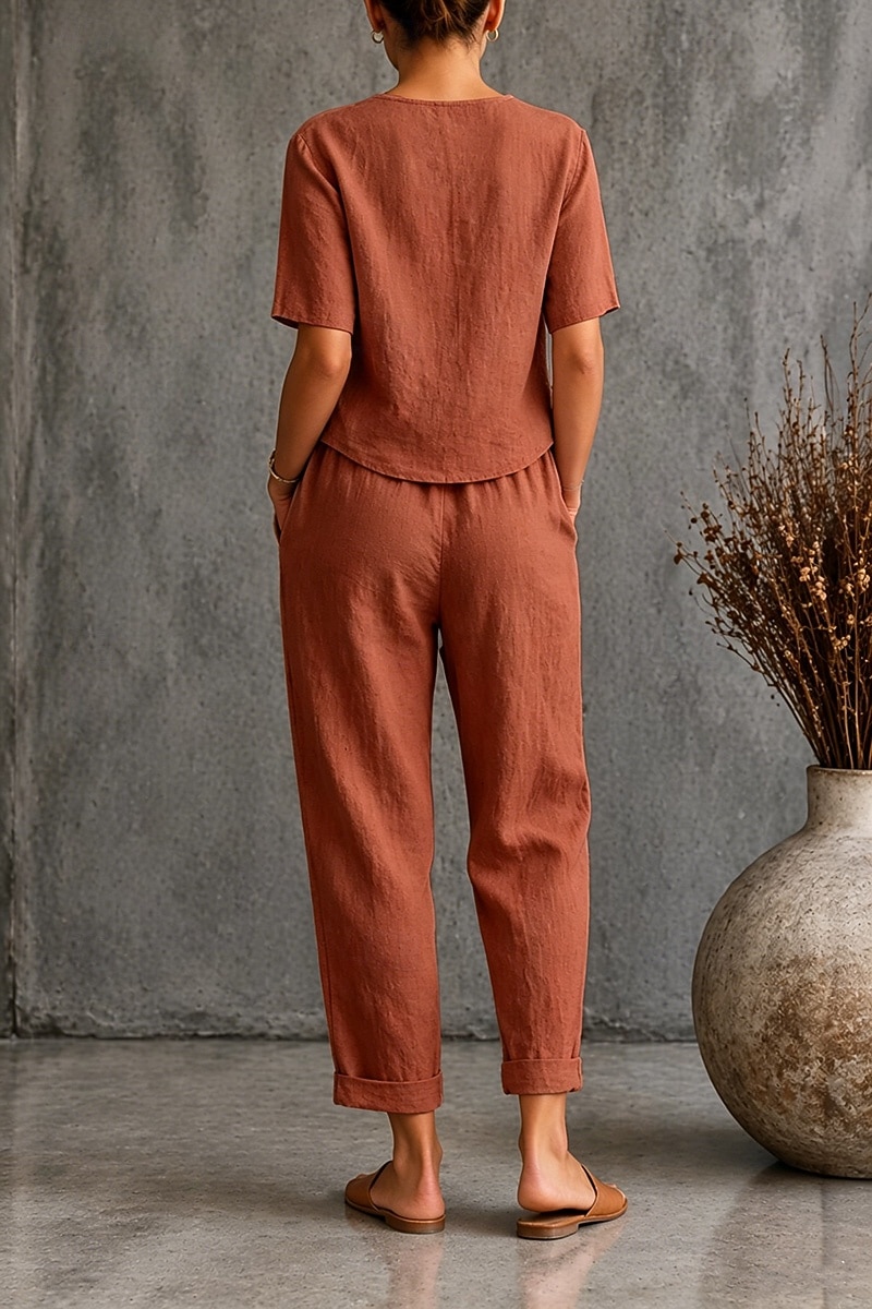 Per donna Set di biancheria in cotone Maglietta Manica Corta Mezza Manica Girocollo Semplice Moda Data Blu Verde militare Arancione Primavera & Estate del 2026 a $26.99 –P5
