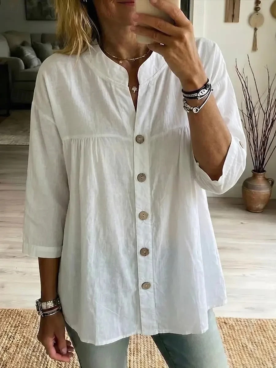 Damen Bluse Einfarbig Täglich Stilvoll Basic Dreiviertelarm V Ausschnitt Normale Oberteile Lässig Täglich Blau Schwarz Weiß Rosa Grün Sommer Frühling 2026 - $29.99 –P1