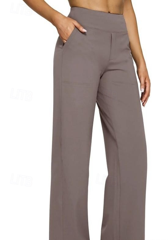 Women's Trousers Casual Pants Straight Fashion Streetwear Basic Full Length High Waist Plain Pocket Elastic Waist Comfort Micro-elastic Daily Vacation Street Blue Black White Almond Spring Fall Loose 2026 - $19.99 –P9