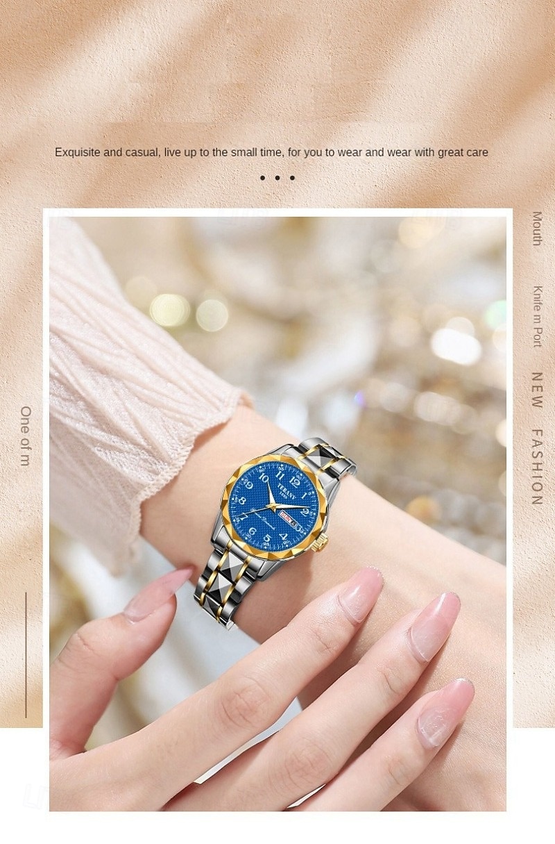 Women's Luxury Watch, Two-Tone Gold Silver Stainless Steel Link Bracelet, Faceted Bezel, Day Date Calendar, Easy Read Arabic Numerals Analog Quartz Dress Watch for Ladies Business Casual 2026 - $19.99 –P4