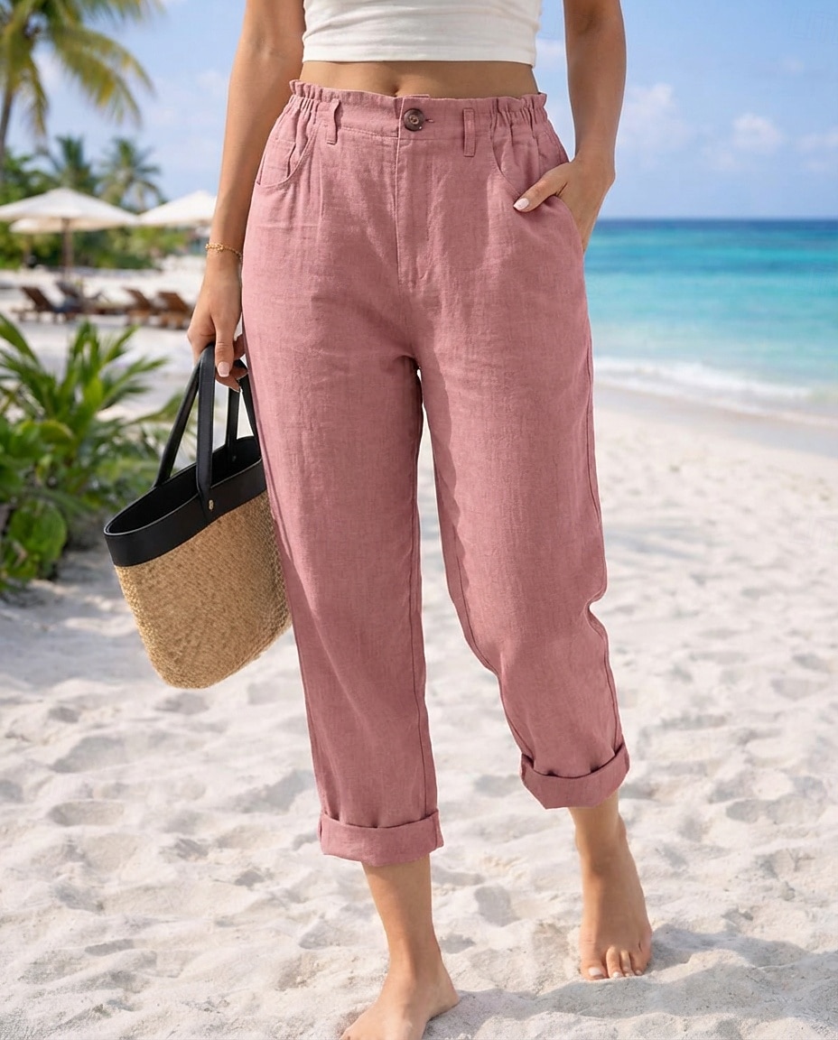 Pentru femei Pantaloni cu aspect de in Pantaloni casual Vacanță De Bază Lungime până la glezne Talie Înaltă Comfortabil Inelastic Vacanță Oficial Stradă Albastru piscină Gri Închis Caisă Negru Var 2026 - $29.99 –P6