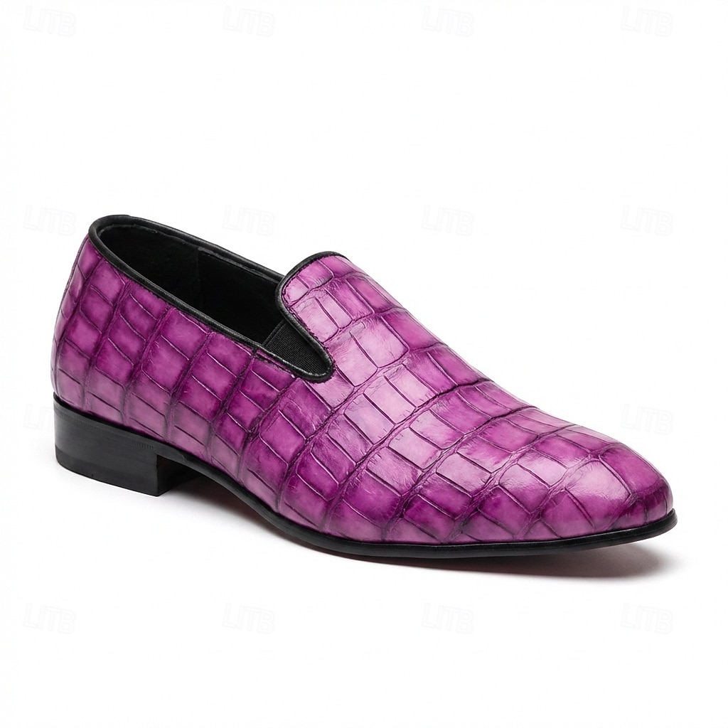 Mocassini da uomo viola con stampa coccodrillo, scarpe eleganti slip-on, calzature audaci e di tendenza per uomini alla moda, ideali per matrimoni, feste, banchetti, balli di fine anno e serate fuori. del 2026 a $54.99 –P5