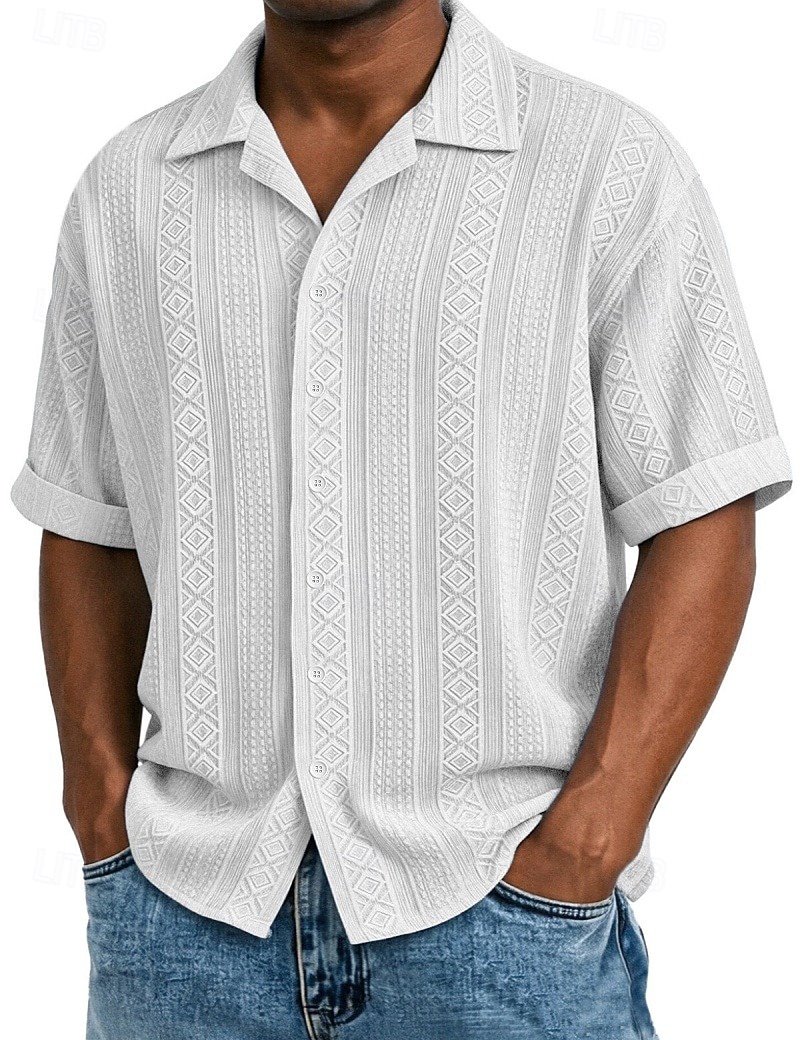 Ανδρικά Πουκάμισο Υφή Πουκάμισο με κουμπιά Πουκάμισο ζακάρ Μαύρο Λευκό Πράσινο Ανοικτό Βαθυγάλαζο Βυσσινί Κοντομάνικο Γεωμετρικό Πέτο Καθημερινά ΕΞΩΤΕΡΙΚΟΥ ΧΩΡΟΥ Ζακάρ Ρούχα Κομψό στυλ street 2026 - $26.99 –P6