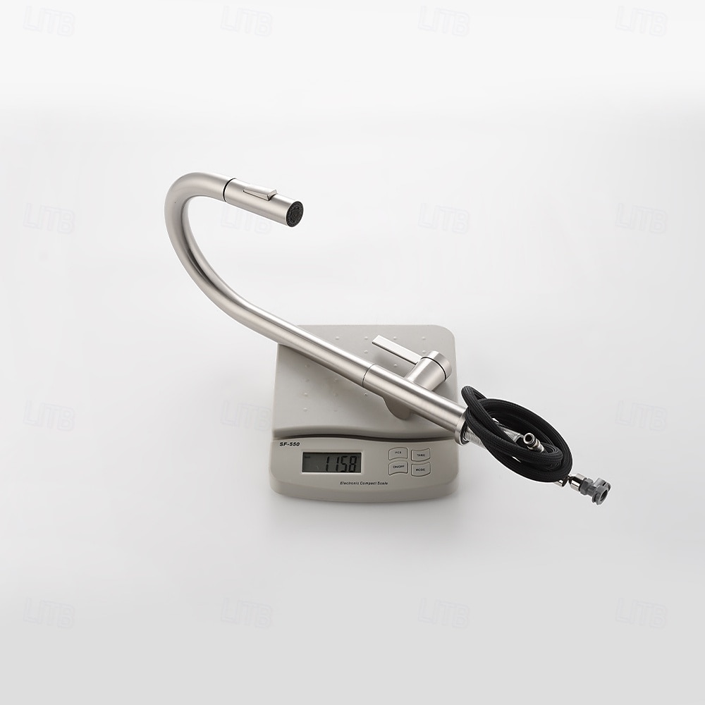 Кухонный смеситель с выдвижным распылителем, однорычажный смеситель с высоким изливом для мойки, прочная латунная конструкция, двухфункциональная распылительная головка, простая установка. 2026 - $216.99 –P15