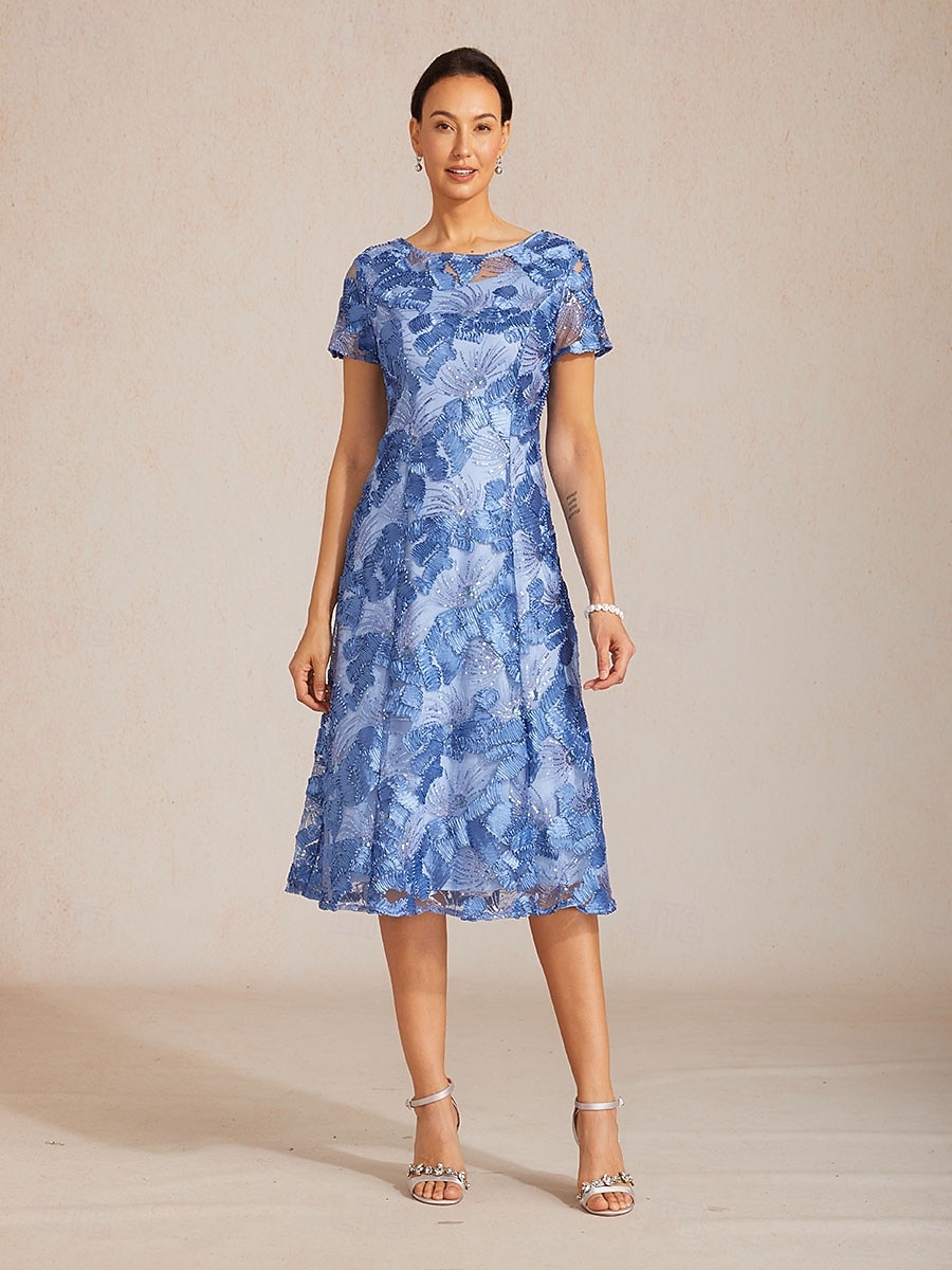 Damen Midikleid A Linie Kleid Elegant Täglich Hochzeitsgast Pailletten Bestickt Normale Passform Blumen Kurzarm Rundhalsausschnitt Wedgewood 2026 - $135.99 –P1