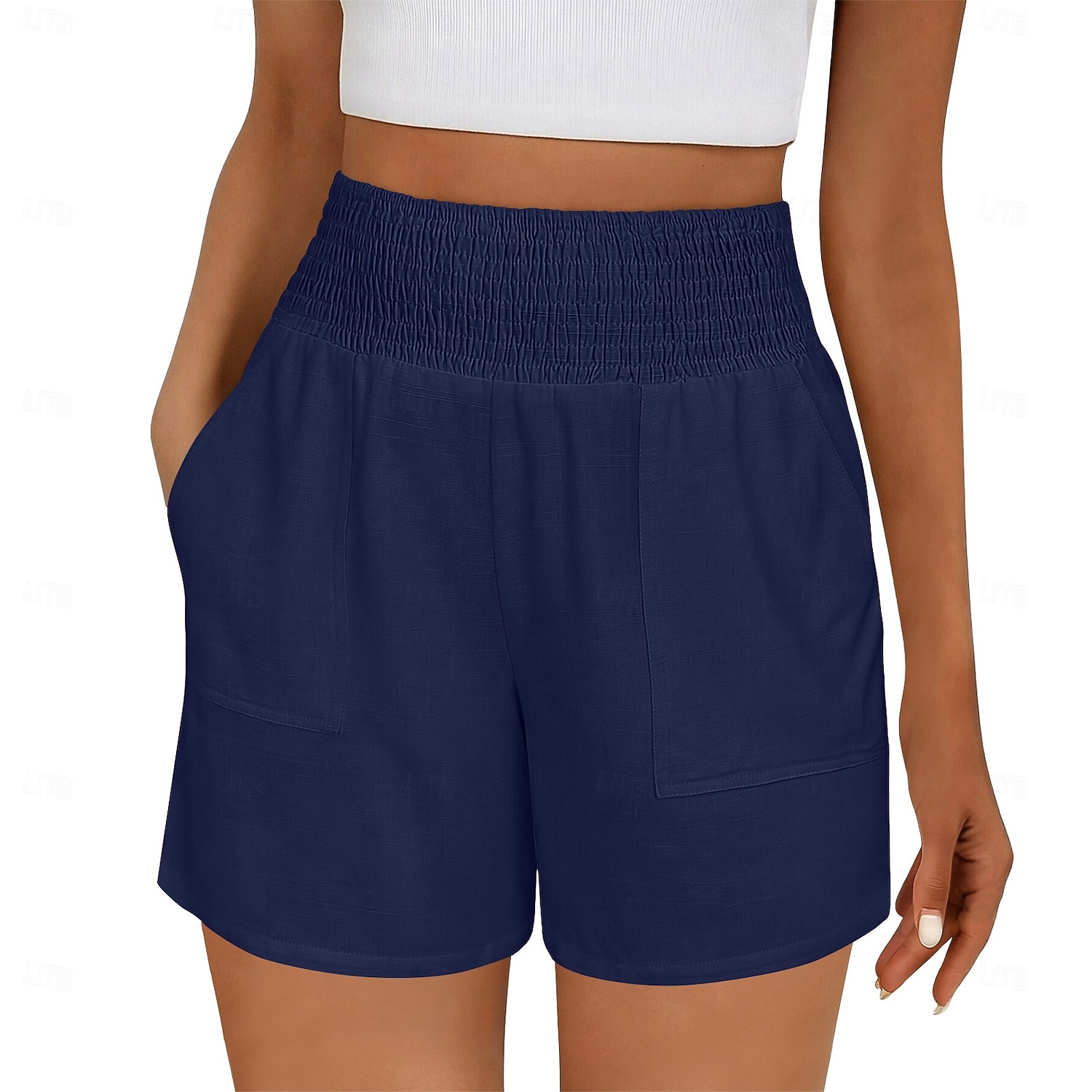 Femmes Chinos Shorts Vacances Basique Court Taille haute Uni Confort Élastique Quotidien Mer bleue Noir Rouge bleu marine Été Printemps Coupe Ample de 2026 ? $18.99 –P11