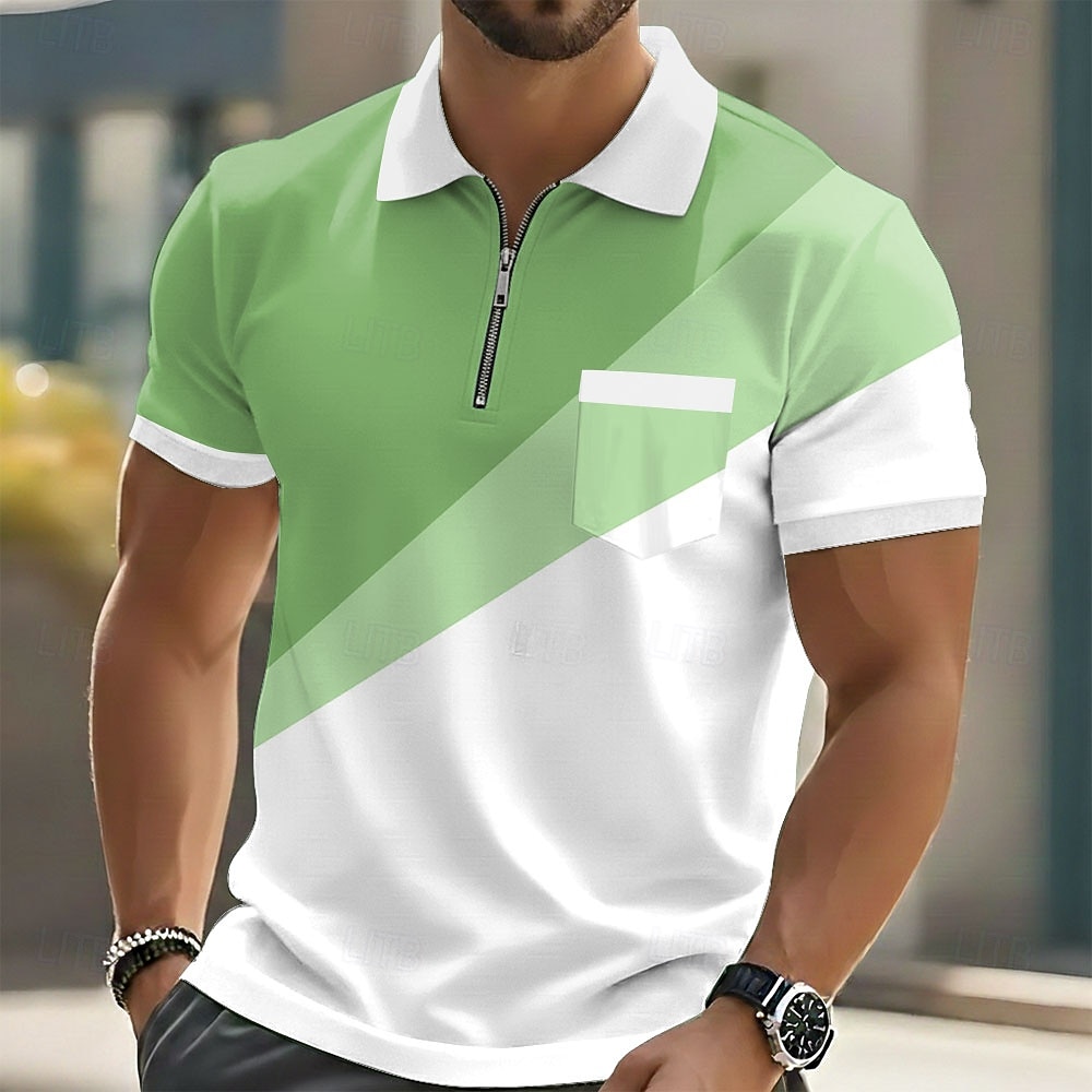 Men's Geometic Polo Shirts Short Sleeve Polo Shirts Lapel Casual Outdoor Holiday Daily Wear Pocket 3D Print Spring & Summer Blue Purple Brown 2026 - $22.99 –P2
