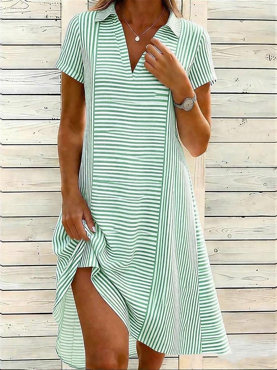 Damen Minikleid Sommerkleid Urlaub Lässig Boho Täglich Strand Lässiger Schnitt Grafik Tupfen Kurzarm V Ausschnitt Revers Rosa Himmelblau Grün Grau Sommer Frühling 2026 - $29.99 –P3