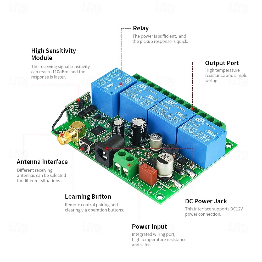 DC 12V 24V 36V 4-Channel Wireless Remote Control Switch, 433MHz RF Relay Receiver Module with 2 Long Range Antennas & 4-Button Transmitter, 10A Controller for Garage Gate Lights DIY 2026 - $25.99 –P4