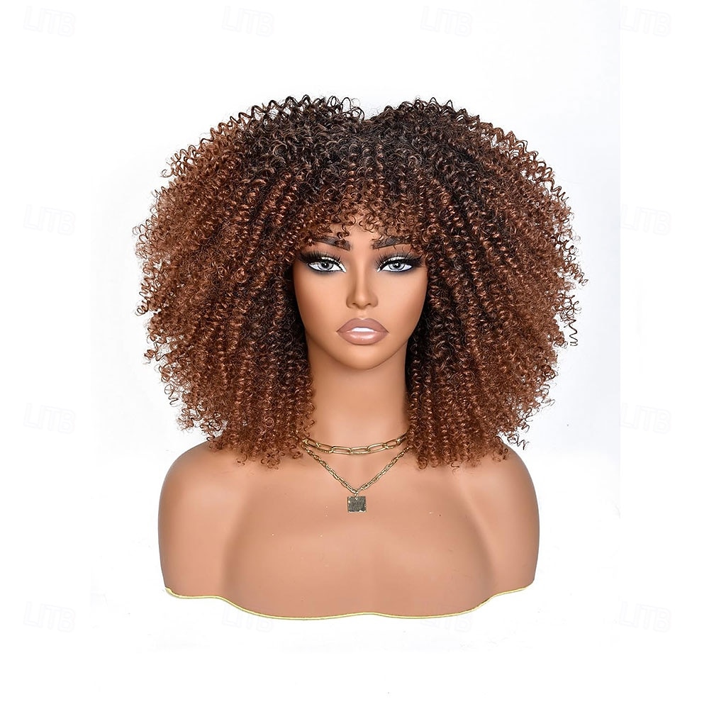 Perucă afro creță maro ombre cu breton, perucă afro sintetică scurtă de 14 inch, peruci afro negre crețe pentru femei, peruci pentru uz zilnic și la petreceri 2026 - $30.99 –P2
