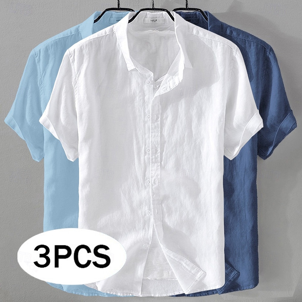 Per uomo Camicia Camicia di lino Camicia Estiva Abbigliamento da spiaggia Camicia con Bottoni Semplice Casuale Spiaggia Nero+Bianco+Grigio Blu navy + blu + bianco Kaki+Verde+Blu navy Blu navy + blu del 2026 a $41.99 –P1