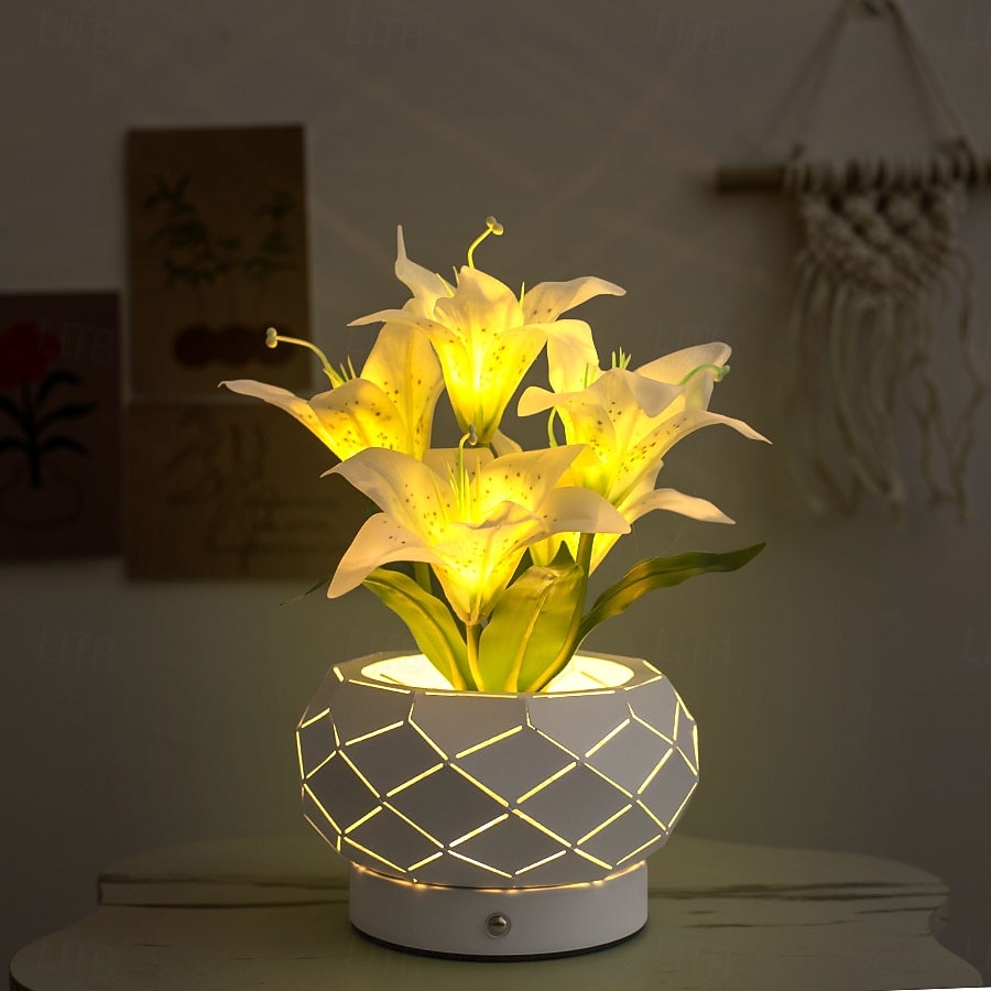 Lampka nocna z pustą doniczką w kształcie kwiatka, ładowana przez USB, 3-kolorowa, z funkcją ściemniania dotykowego, doniczka z kwiatkiem, lampa stołowa do sypialni, salonu, jadalni, oświetlenie 2026 - $43.99 –P2