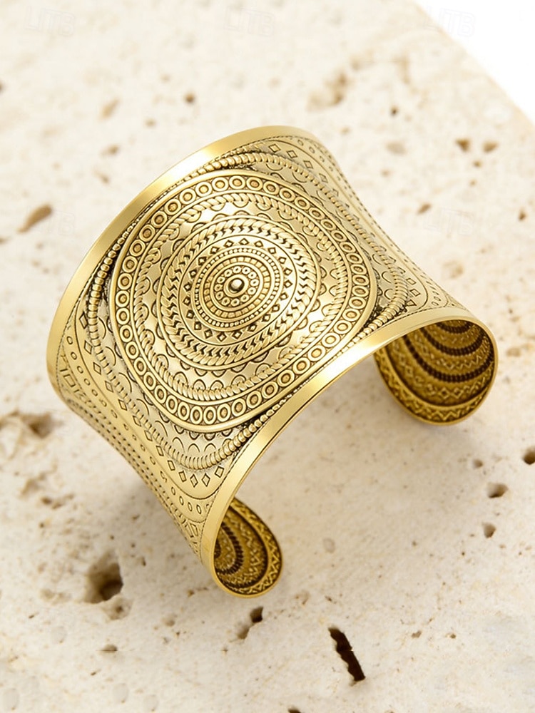 Brățară tip manșetă boemă din aliaj pentru femei, cu model deschis, din aur și argint, pentru vacanță la plajă, ținută casual zilnică, stil resort și bijuterii de vară. 2026 - $7.99 –P4