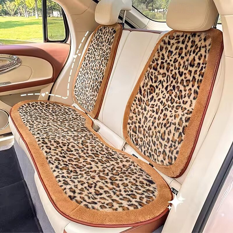 Leopard Print Car Seat Covers Set, Cute Plush Faux Fur Car Interior Decor for Women Girls, Flower Lumbar Support Pillow, Steering Wheel Cover, Seat Belt Covers, Aesthetic Cheetah Decor 2026 - $19.99 –P3