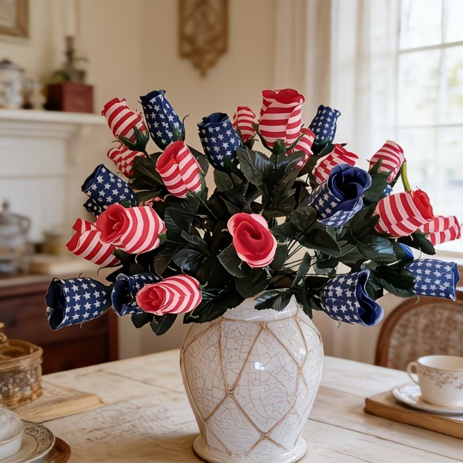 3Pcs 250th Anniversary Artificial Chrysanthemums & Rose Flowers, Reusable Plastic Flowers for American Independence Day Decorations, 4th of July Party Decor, Home & Garden Centerpieces 2026 - $20.99 –P2