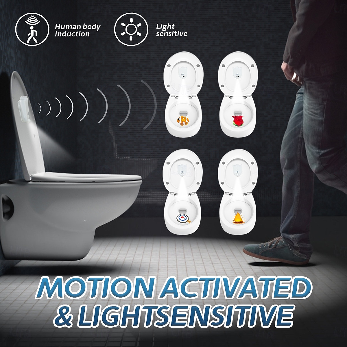 Smart LED Motion Sensor Toilet Night Light, 4 Pattern Projection Lamp, Battery Powered (AAA), Decorative Bathroom Bowl Light for Night Use 2026 - $12.99 –P12