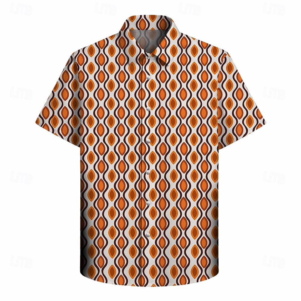 Retro Vintage Hippie 1970s Shirt Short Sleeves Hippie Geometric Lines / Waves Fancy Dress Men's Music Festival Party Daily Wear Adults' Shirt Spring & Summer 2026 - $23.99 –P10