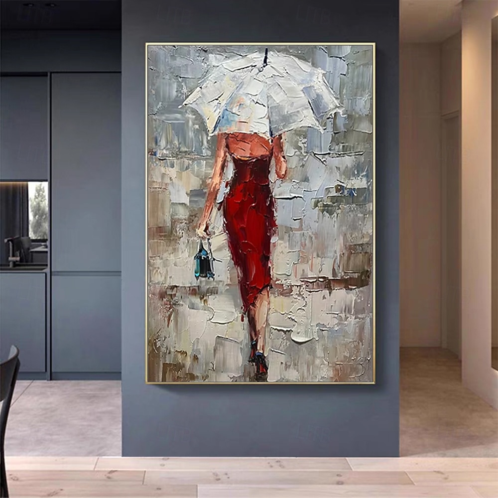 Mintura Handmade Textured Girl Oil Paintings On Canvas Wall Art ...
