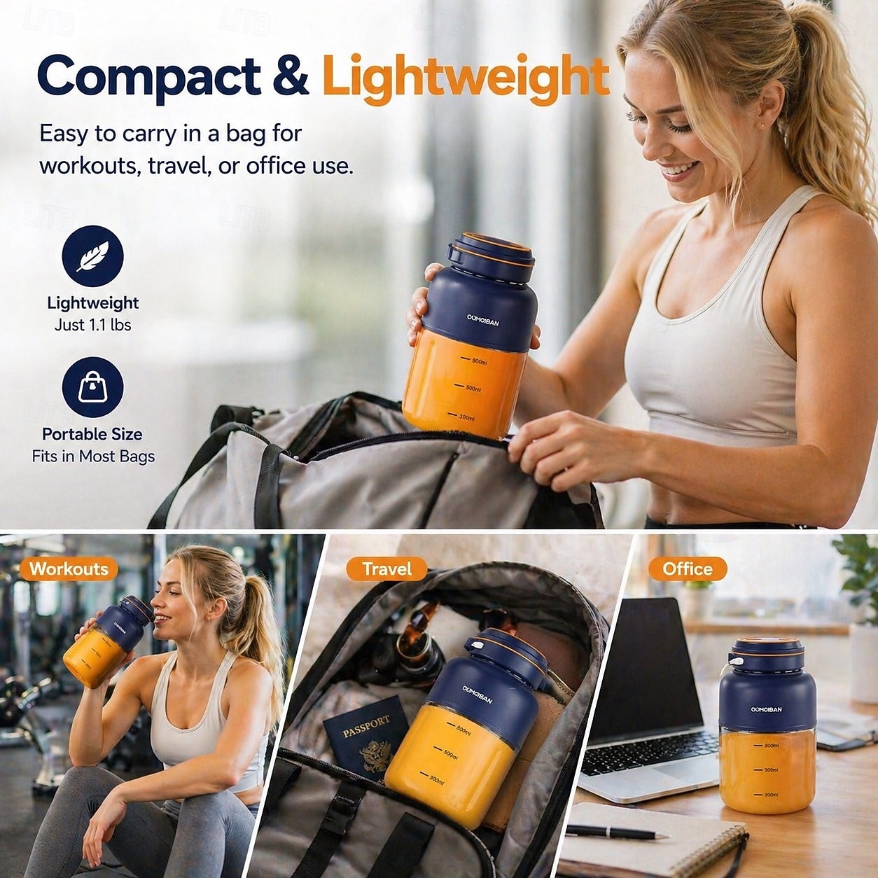 Exprimidor eléctrico inalámbrico de 44 oz para el hogar, ideal para electrodomésticos. &Vaso para batidora de verduras, botella de zumo personal de gran capacidad para el hogar y los viajes. 2026 - $29.99 –P1