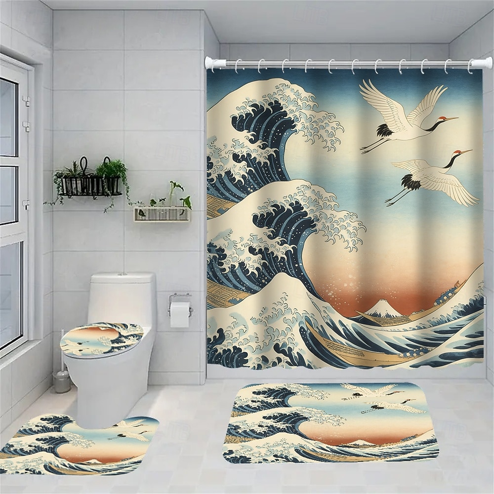 Modern Creative Bathroom Shower Curtain and Bath Mat Set, Polyester Waterproof, Mildew Resistant, Quick Dry, Non Slip, Easy to Clean, Home Bathroom Decor 2026 - $55.99 –P2