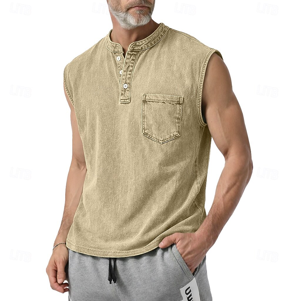 SoftFade™ Canotta da Uomo Top Canotta Camicia Denim Camicia Acid Wash Maniche Senza Maniche Con Cappuccio Zip Henley Estate Primavera Piana Base Cappuccio Casual Vacanza Strada Viola Top T-Shirt per del 2026 a $23.99 –P12