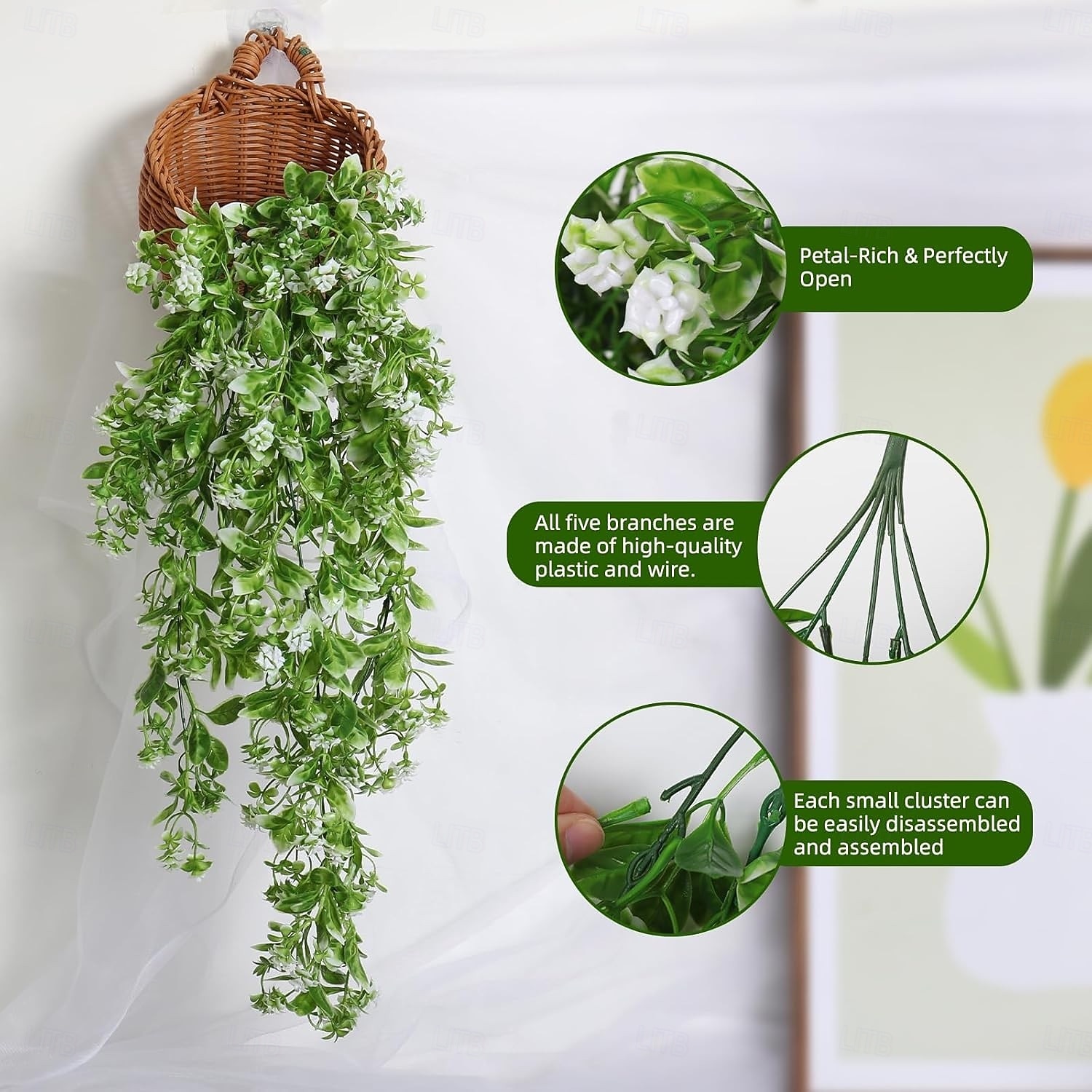 4 künstliche grüne Kunststoffblumen, künstliche Hängepflanzenranken, UV-beständig, geeignet für die Dekoration von Haus- und Gartenwänden, Büros, Hochzeiten, Partys und Hängekörben. 2026 - $21.99 –P3