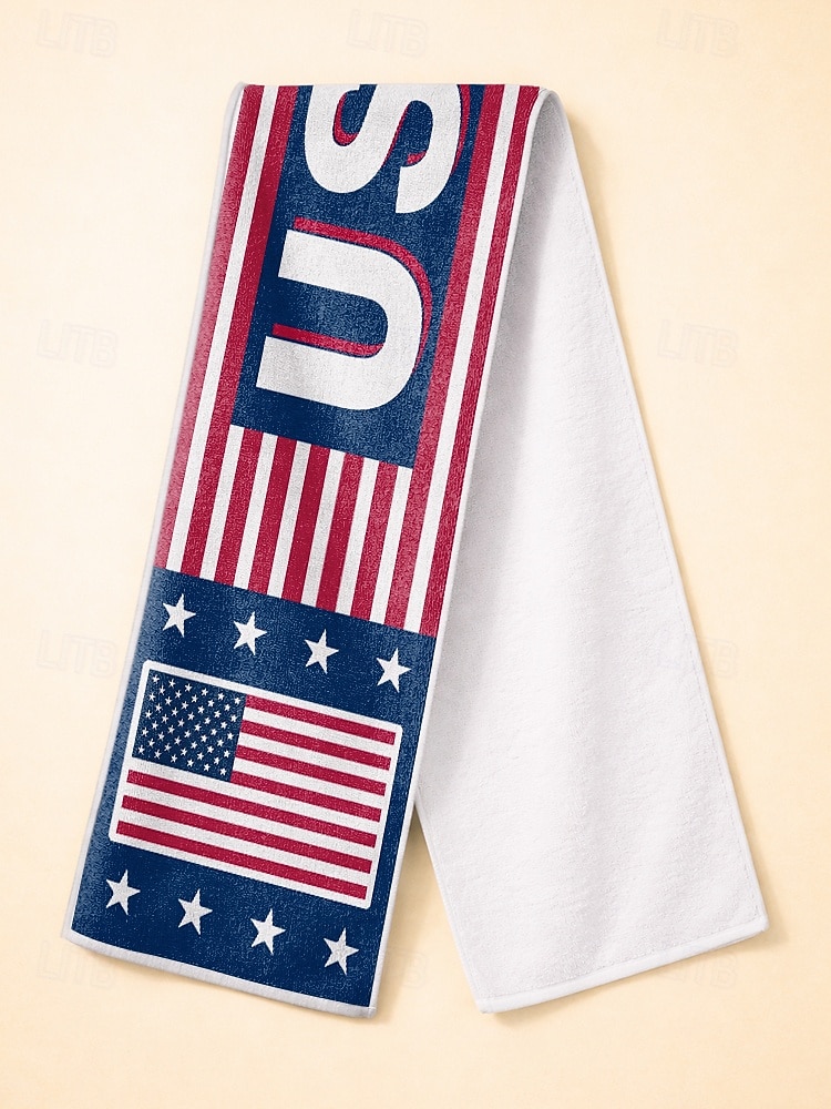 Bufanda de toalla de poliéster para hombre con estampado de la bandera estadounidense, bufanda suave para aficionados al fútbol, ideal para animar en los días de partido, eventos en estadios, ver deportes y para uso diario informal. 2026 - $11.99 –P5