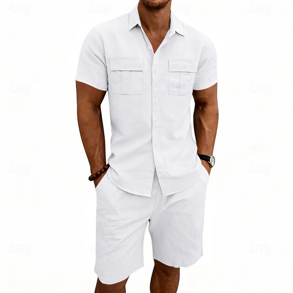 Per uomo Camicia di lino Due pezzi Set Camicia E Shorts Shorts di Lino Shorts da Spiaggia Impostare Semplice Quotidiano All'aperto Vacanza Collo ripiegato Manica Corta Estate Moda Casual Confortevole del 2026 a $32.99 –P6