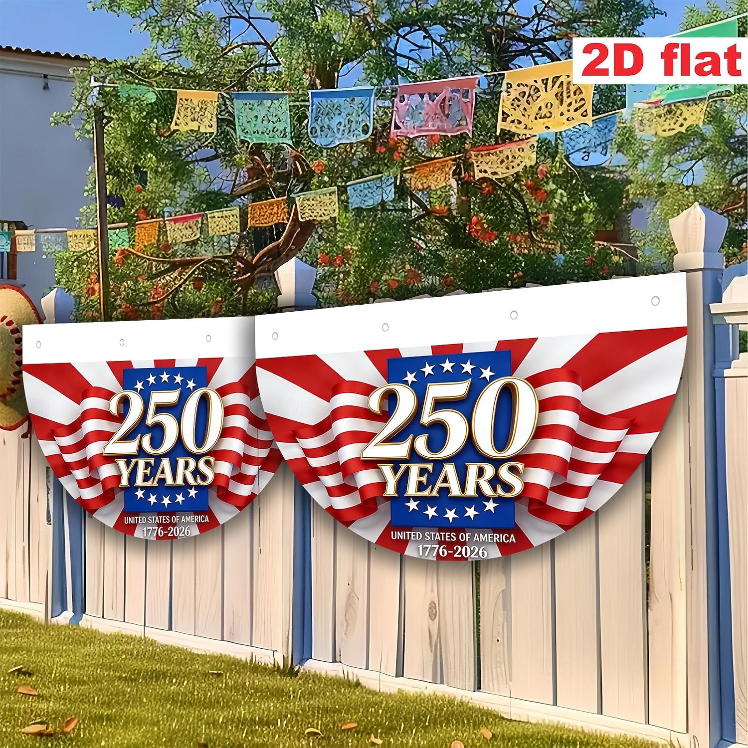 Půlkruhá vlajka pro fanoušky USA k 250. výročí 1776-2026, vlastenecký americký venkovní prapor na dekoraci domu, verandy, dvora nebo Dne nezávislosti. 2026 - $22.99 –P4