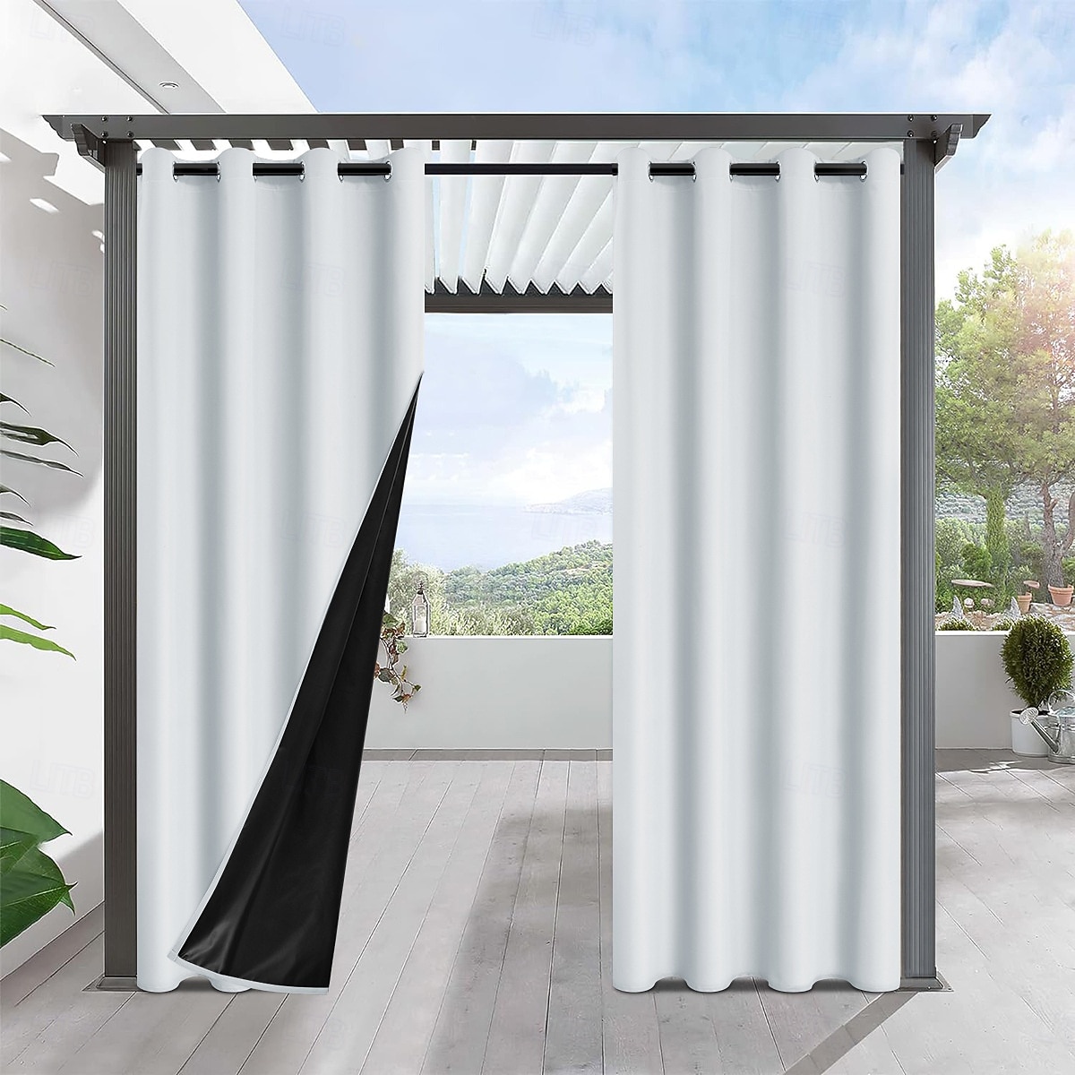 Wasserdichter, verdunkelnder, grauer Terrassenvorhang mit Ösenaufhängung, wärmeisolierend und blickdicht für Pergola, Pavillon, Veranda, Terrasse, Balkon, Gartenhaus und Garten. 2026 - $18.99 –P7