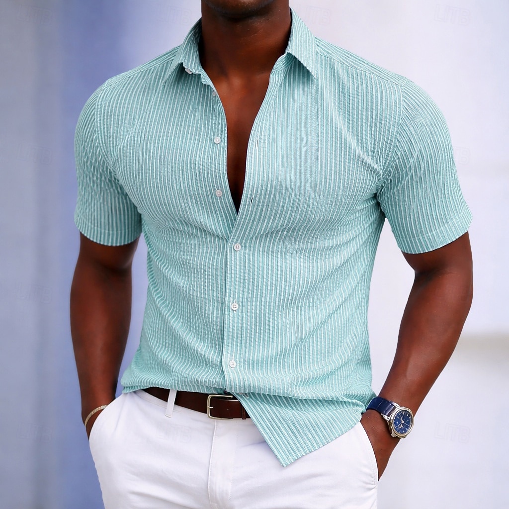 Homens Camisa Social Camisa casual Camisa de algodão camisa de botão Preto Amarelo Verde Claro Rosa Roxo Manga Curta Listrado Colarinho de Camisa Casual Diário Bolso frontal Roupa Elegante Moda Casual de 2026 por $26.99 –P3