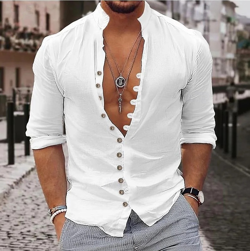 Per uomo Camicia Camicia di lino Camicia Estiva Camicia casual Camicia con Bottoni Semplice Casuale Quotidiano Blu Nero Bianco Rosa Manica Lunga Colletto alla coreana Estate Primavera Abbigliamento del 2026 a $25.99 –P1