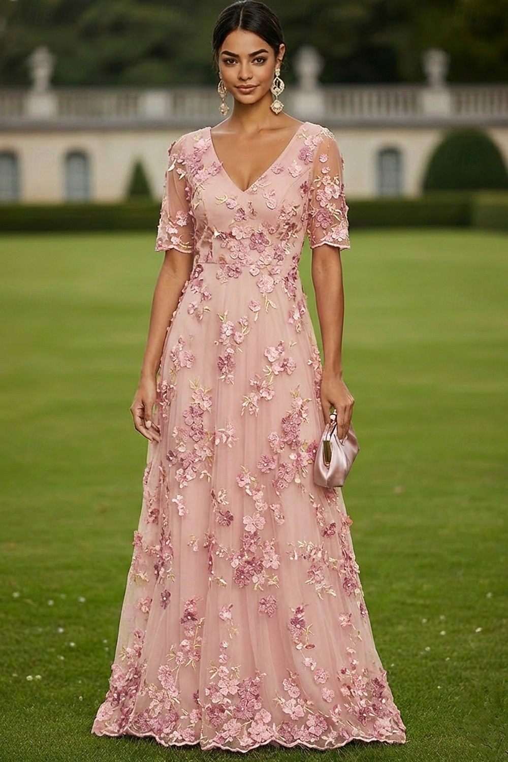 Linea ad A Abito Lunghezza al pavimento Vestito maxi Vestito da Festa Abito da Cocktail Abito da cerimonia per signora Manica Corta Scollo a V Elegante Vintage Lussuoso Formale Ospite di nozze Derby del 2026 a $182.99 –P1