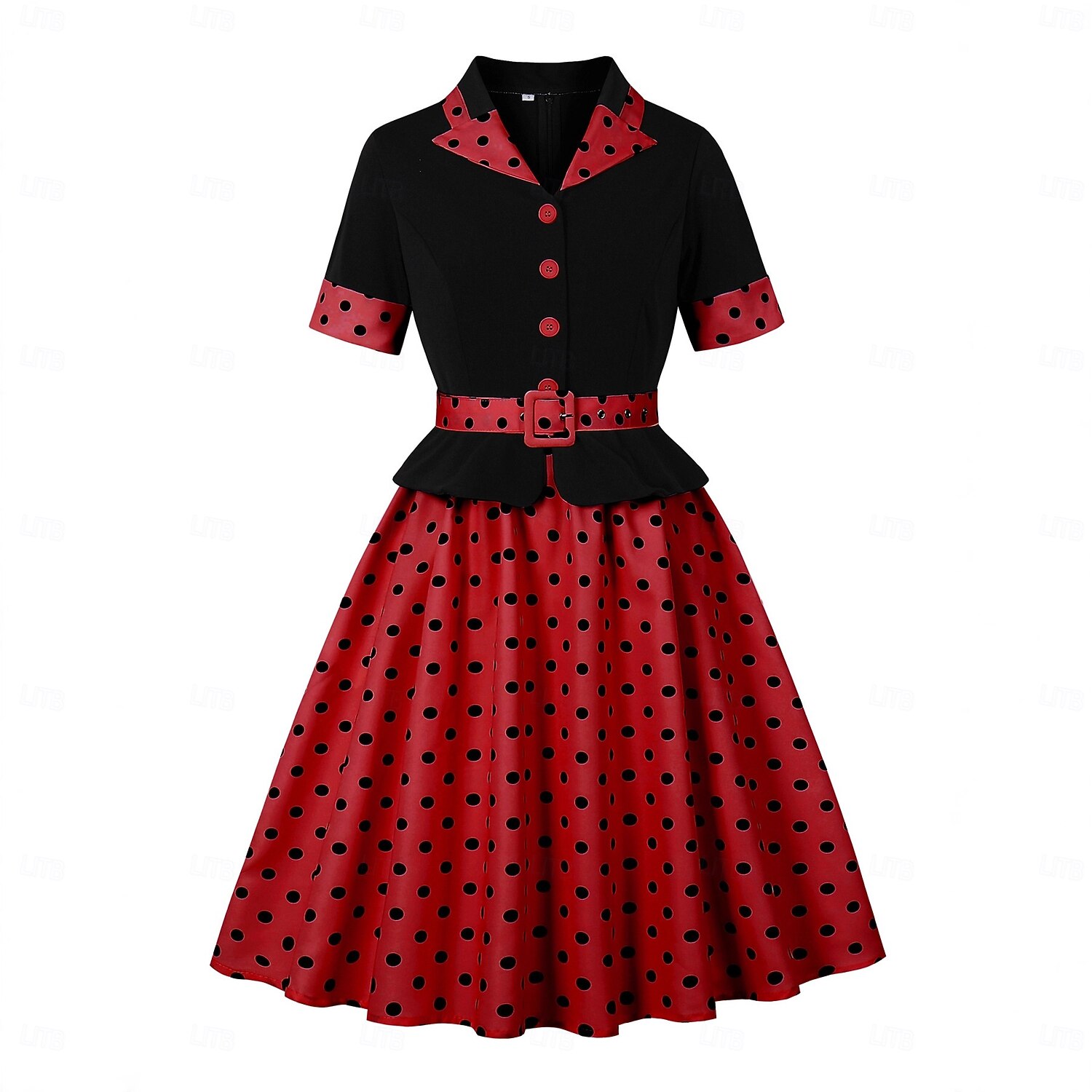 1950s Retro Vintage Rockabilly Midi Dress Swing Dress Flare Dress Short Sleeves With Belt Polka dots Fit & Flare Swing Turndown Fancy Dress Women's Casual Dailywear Tea Party Adults' Dress Spring 2026 - $50.99 –P1