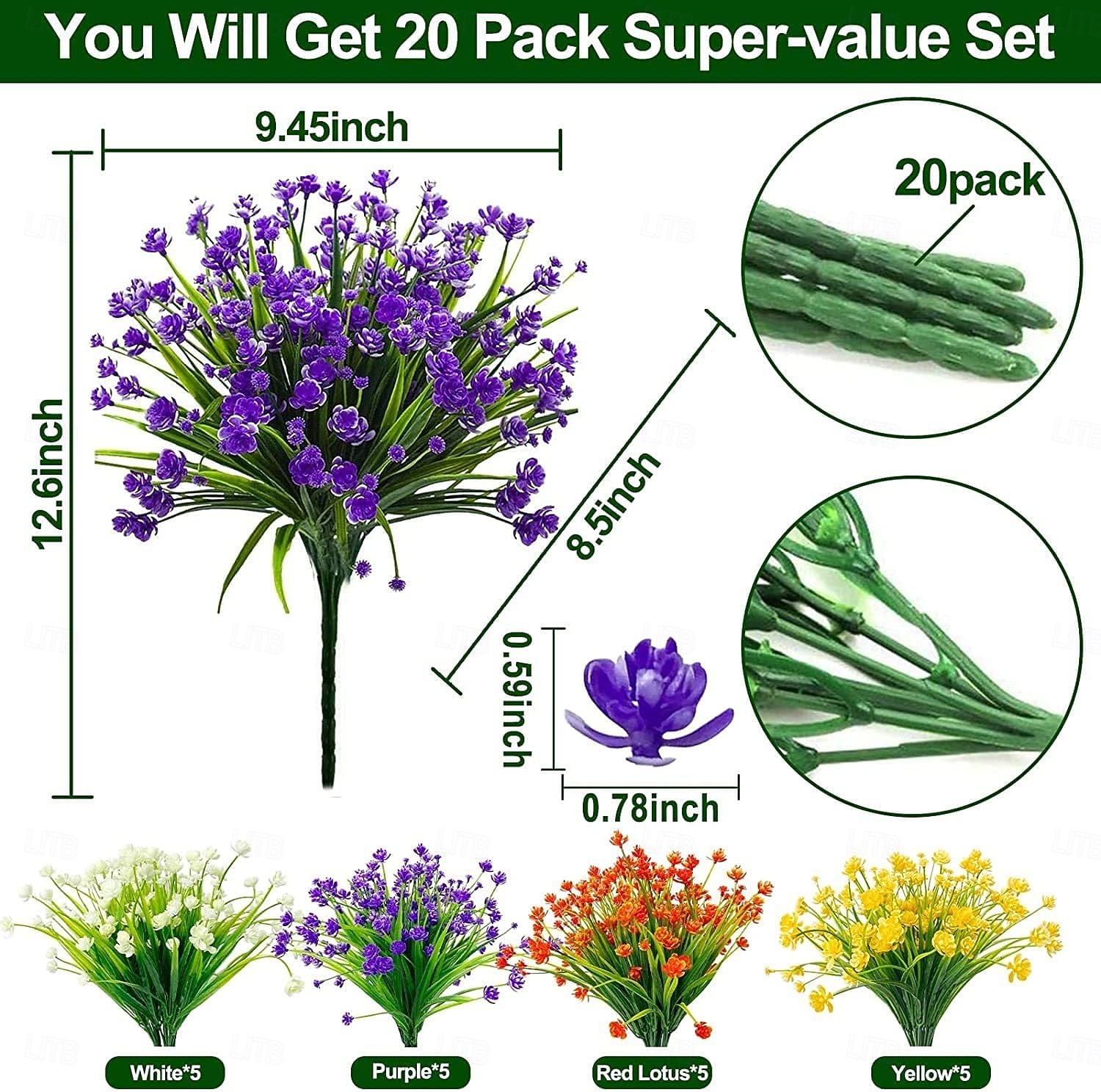 20 Bundles Artificial Flowers for Outdoors, Summer Spring Grass Camellia Fake Flowers Plastic Plants, UV Resistant No Fade Faux Greenery for Gardens Porch Cemetery Decor 2026 - $29.99 –P4