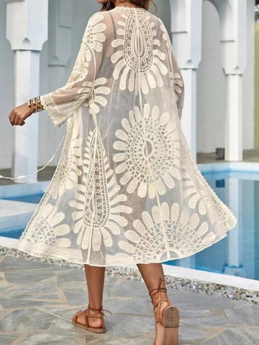 Mulheres Roupa de Banho Cobertura roupa de banho Renda Férias Roupa de Praia Floral Manga Longa Fatos de banho de 2026 por $15.99 –P8