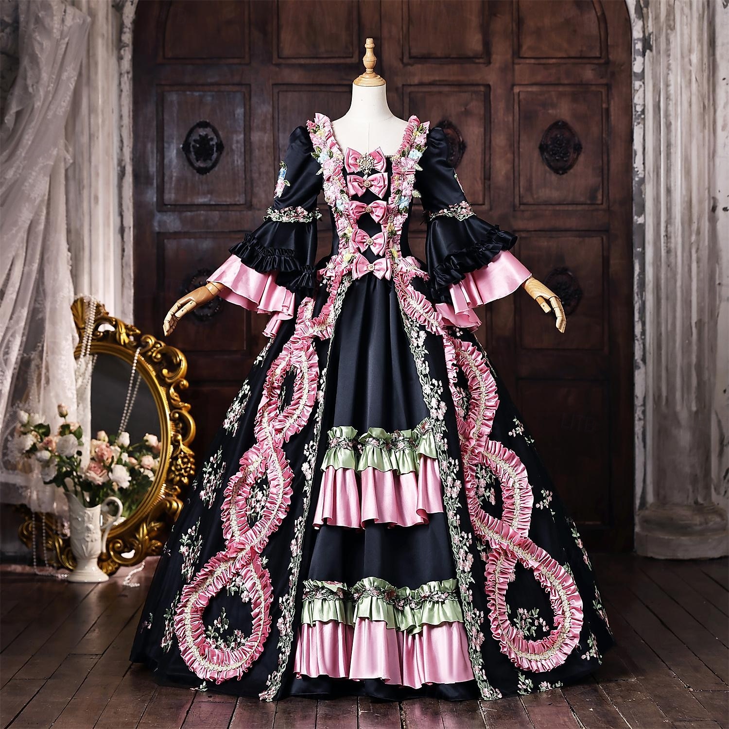 Rococo Baroque Ball Gown Floor Length Dress Ball Gown Long Sleeves Princess Bridal Bow Floral Ball Gown Square Neck Fancy Dress Women's Royal Halloween Carnival Masquerade Prom Tea Party Party 2026 - $327.49 –P1