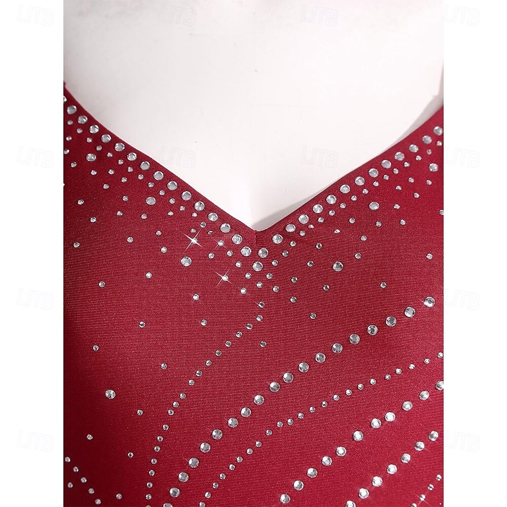 Women's Burgundy Latin Dance Dress - Rhinestone Mesh Long Sleeve Rhythmic Tassel Costume for Ballroom & Competition 2026 - $305.39 –P5