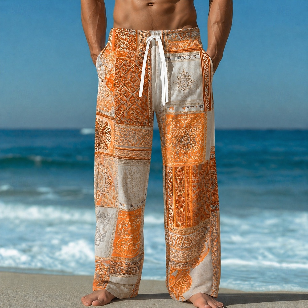 Hombre Boho Retazos Floral intrincado Pantalones Pantalones casuales Pantalones anchos Media cintura Étnico retro de la vendimia Hogar Exterior Vacaciones Bolsillos laterales Perneras anchas Cintura 2026 - $27.99 –P2