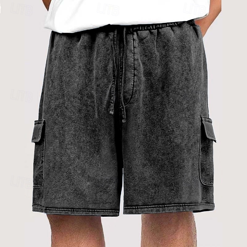 Shorts cargo pour homme SoftFade™ Shorts décontractés Shorts délavés Taille élastique Cordons Multi poches Unis Confort respirable Longueur genou Quotidien Vacances Mode Rétro Vintage Bleu Noir de 2026 ? $25.99 –P5