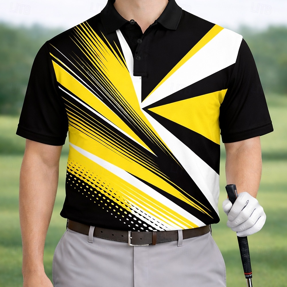 Hombre Geométrico Golf Camisetas polo deportivas Manga Corta Camisas de polo Camisas con cuello Casual Ropa Deportiva Ropa Cotidiana Impresión 3D Botones Verano Primavera Negro 2026 - $22.99 –P1