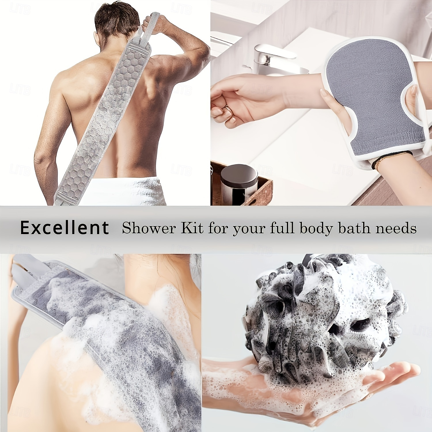 6-delige exfoliërende badset - rugscrubber voor onder de douche, exfoliërende handschoen &Luffaspons, lichaamsscrubber met lange steel voor het verwijderen van dode huidcellen, professionele 2026 - $17.99 –P3