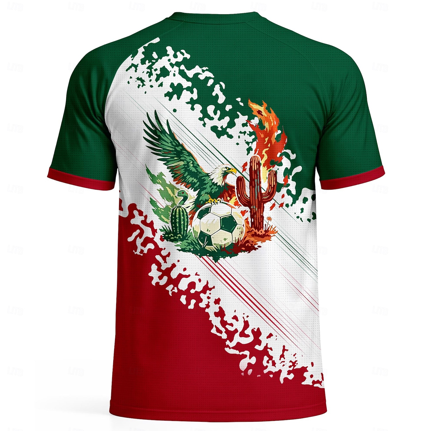 Męska koszulka piłkarska Eagle Cactus Fire w stylu graficznym inspirowanym Meksykiem, letnia koszulka sportowa z krótkim rękawem, UPF 50, szybkoschnąca, oddychająca, 2026, koszulka dla kibica piłki 2026 - $18.99 –P3
