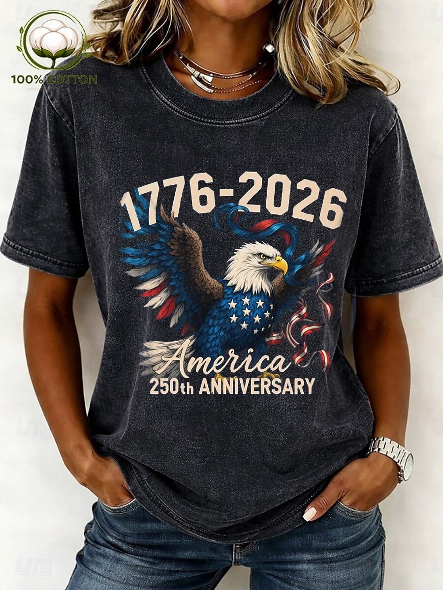 Per donna 100% cotone Lavaggio acido Lavaggio vintage Elegante Classico Manica Corta Girocollo Top Regolari Casuale Blu Nero Rosa Viola Verde Estate Primavera del 2026 a $27.99 –P4
