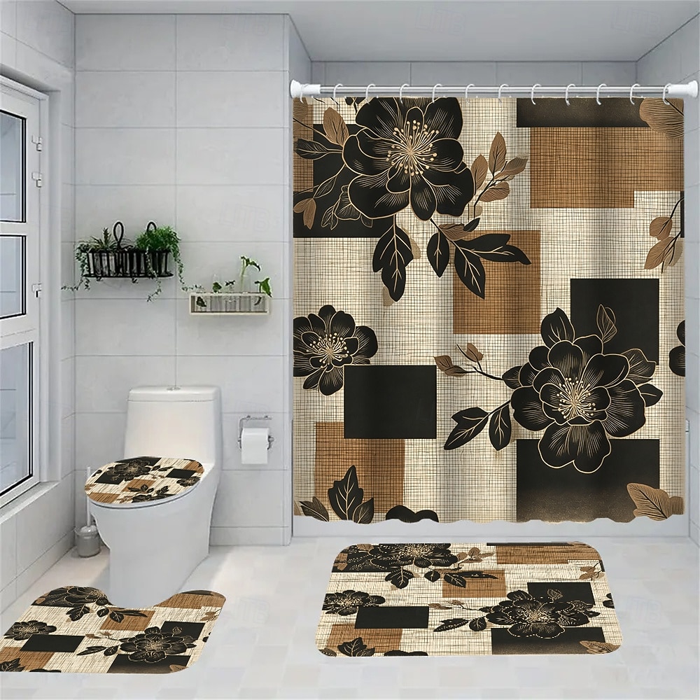Modern Creative Bathroom Shower Curtain and Bath Mat Set, Polyester Waterproof, Mildew Resistant, Quick Dry, Non Slip, Easy to Clean, Home Bathroom Decor 2026 - $55.99 –P1