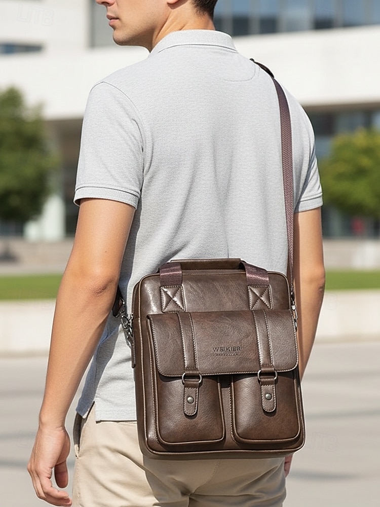 Messenger Bag für Herren aus Kunstleder, geräumige Aktentasche mit mehreren Fächern und verstellbarem Schultergurt, stilvolle Reisetasche für Freizeit und Beruf, geeignet für den täglichen Arbeitsweg und die Arbeit. 2026 - $32.99 –P3