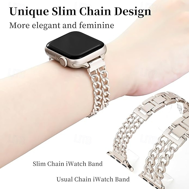 Jewelry Bracelet Compatible with Apple Watch band 38mm 40mm 41mm 42mm 44mm 45mm 46mm 49mm Glitter Double Chain Luxury Alloy Strap Replacement Wristband for iwatch Ultra 3 2 Series 11 10 9 8 7 SE 6 5 2026 - $16.99 –P2